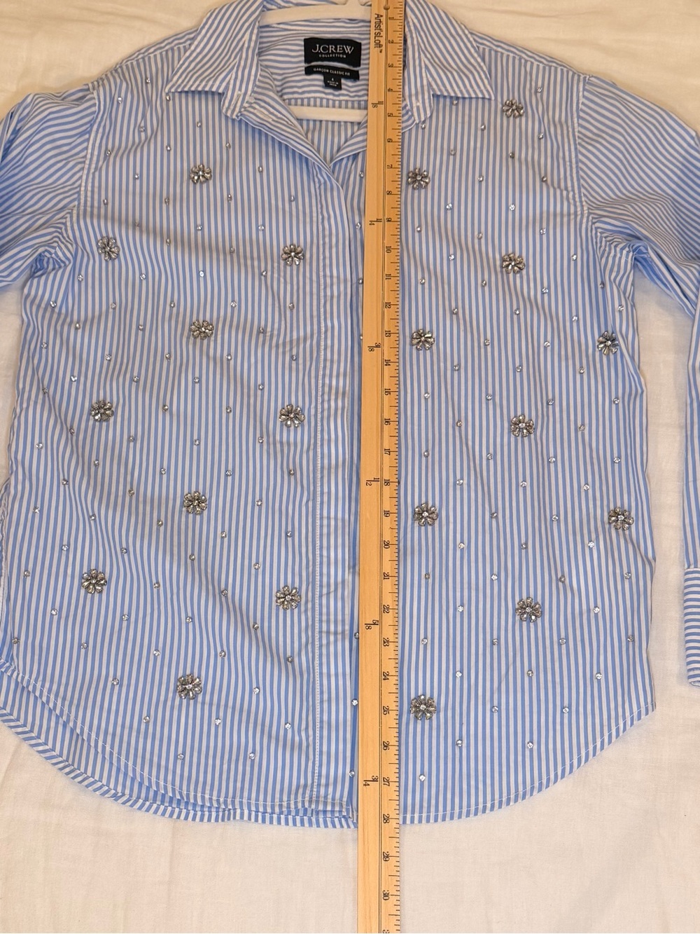 J. Crew Light Blue Striped Crystal-Embellished Button-Down Shirt - Picture 5 of 9